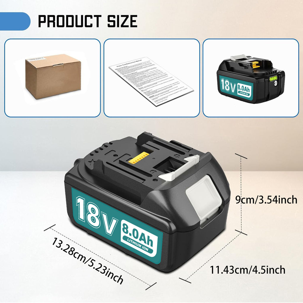 8Ah Replacement Battery for Makita 18V Battery BL1820 BL1830 BL1840 BL1850 BL1860 Compatible with Makita 18V Power Tools and Chargers (2 Packs)