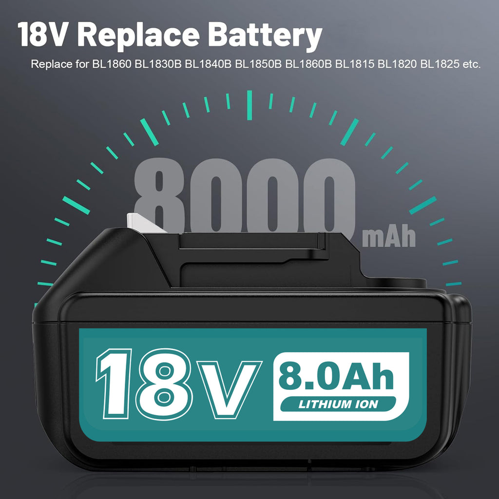 8Ah Replacement Battery for Makita 18V Battery BL1820 BL1830 BL1840 BL1850 BL1860 Compatible with Makita 18V Power Tools and Chargers (2 Packs)