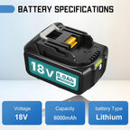8Ah Replacement Battery for Makita 18V Battery BL1820 BL1830 BL1840 BL1850 BL1860 Compatible with Makita 18V Power Tools and Chargers (2 Packs)