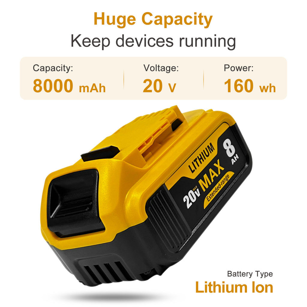 USPECIAL 8Ah Replacement Battery for Dewalt 20V Max Battery Compatible with DCB200 DCB201 DCB206 DCB207 Battery Packs for Dewalt 20V Tools and Chargers (4 PCS)