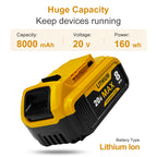 USPECIAL 8Ah Replacement Battery for Dewalt 20V Max Battery Compatible with DCB200 DCB201 DCB206 DCB207 Battery Packs for Dewalt 20V Tools and Chargers (4 PCS)