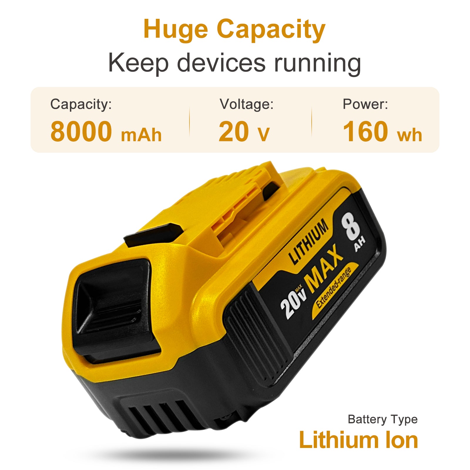 USPECIAL 8Ah Replacement Battery for Dewalt 20V Max Battery 2 Pack Compatible with DCB200 DCB201 DCB206 DCB207 Battery Packs for Dewalt 20V Tools and Chargers