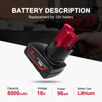 2Pack 8000mAh 12V Battery Replacement for Milwaukee M12 Battery Compatible with 12 Volt M12 Cordless Power Tools 48-11-2401 48-11-2402 48-11-2460 48-59-2401