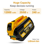 12000mAh Replace Battery for Dewalt 20V/60V Max Batteries 4 Pack Compatible with Dewalt 20V/60V Cordless Power Tools DCB606 DCB609 DCB612 DCB200 DCB206 DCB207