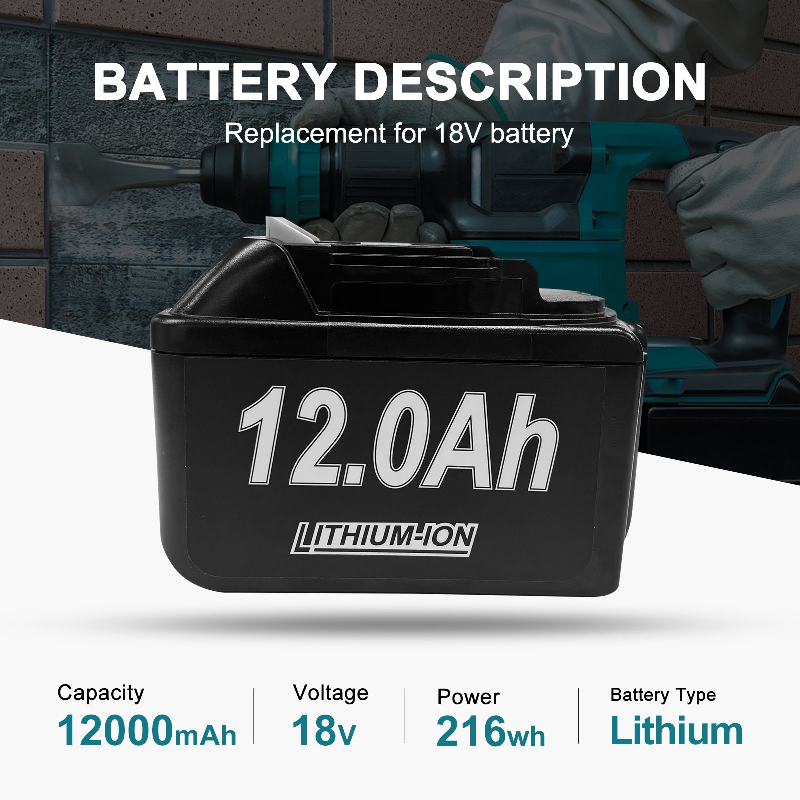 12Ah Replacement Battery for MT 18V Battery Compatible with MT 18V Power Tools and Chargers (2 Pack)