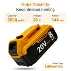 USPECIAL 8Ah Replacement Battery for Dewalt 20V Max Battery 1 Pack Compatible with DCB200 DCB201 DCB206 DCB207 Battery Packs for Dewalt 20V Tools and Chargers