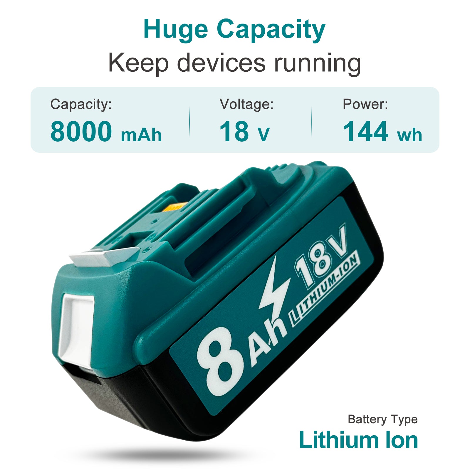 8Ah Replacement Battery for Makita 18V Battery 1 Pack Compatible with Makita 18V Power Tools and Chargers