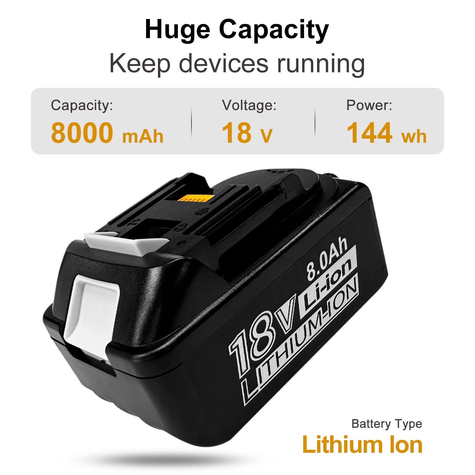 USPECIAL 8Ah Replacement Battery for Makita 18V Battery Compatible with Makita 18V Power Tools and Chargers (2 Pack)