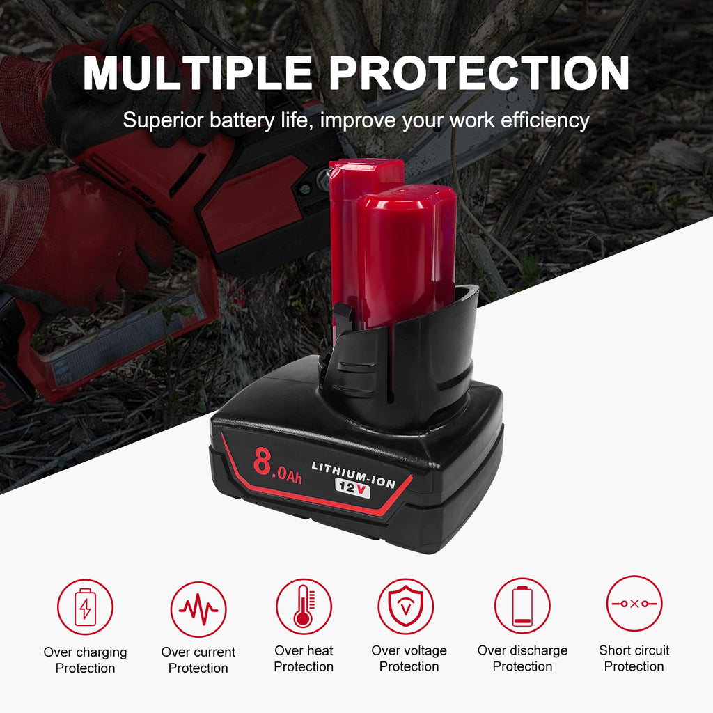 2Pack 8000mAh 12V Battery Replacement for Milwaukee M12 Battery Compatible with 12 Volt M12 Cordless Power Tools 48-11-2401 48-11-2402 48-11-2460 48-59-2401