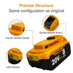 USPECIAL 8Ah Replacement Battery for Dewalt 20V Max Battery 1 Pack Compatible with DCB200 DCB201 DCB206 DCB207 Battery Packs for Dewalt 20V Tools and Chargers