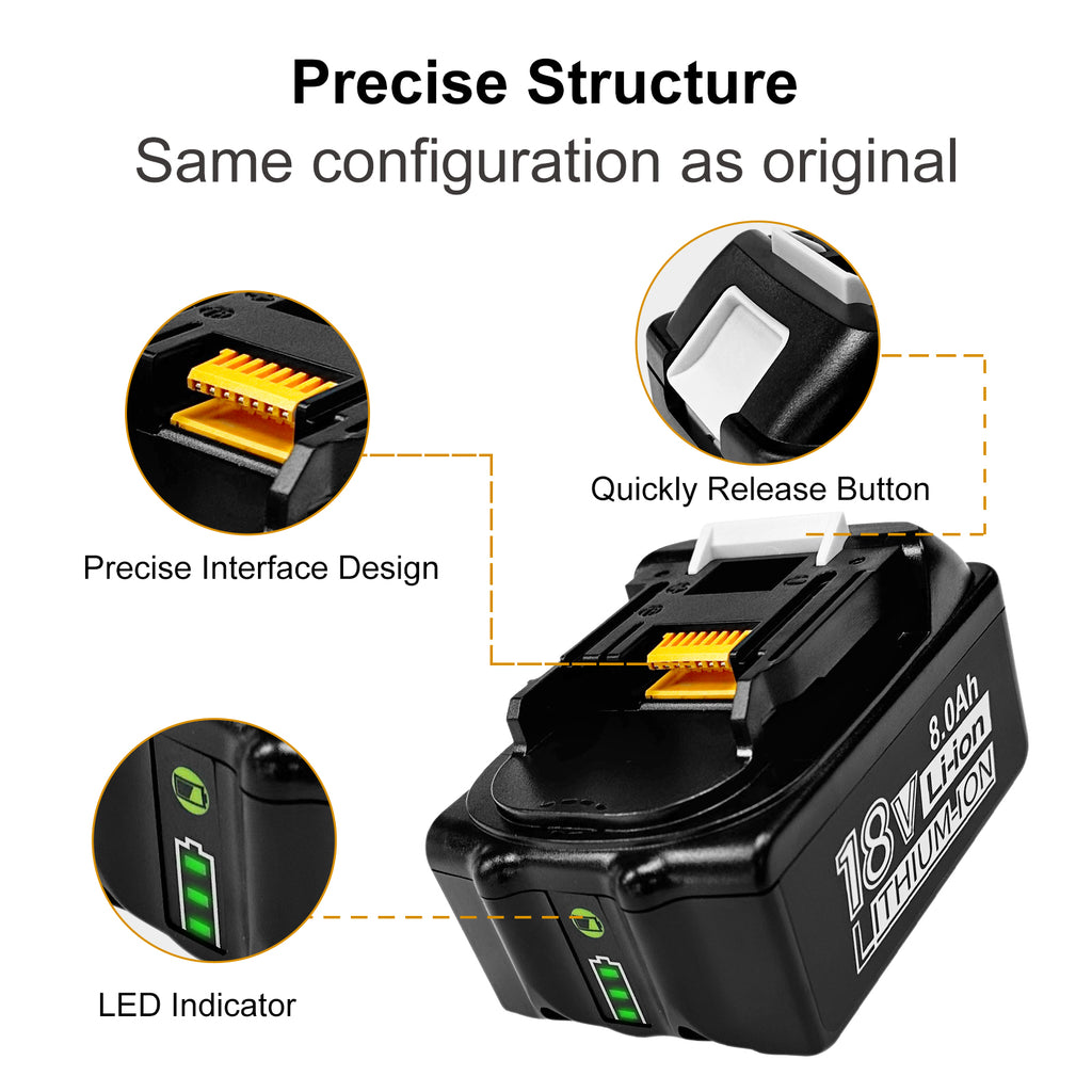 USPECIAL 8Ah Replacement Battery for Makita 18V Battery Compatible with Makita 18V Power Tools and Chargers (4 Pack)