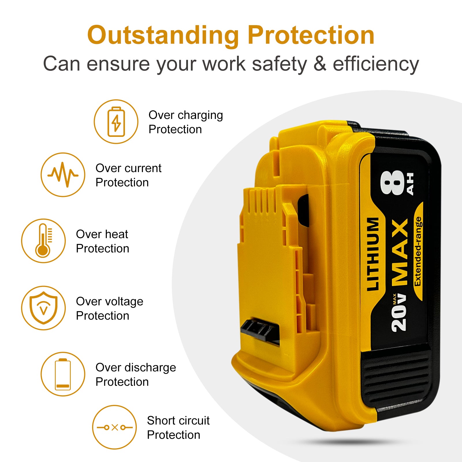 USPECIAL 8Ah Replacement Battery for Dewalt 20V Max Battery 2 Pack Compatible with DCB200 DCB201 DCB206 DCB207 Battery Packs for Dewalt 20V Tools and Chargers