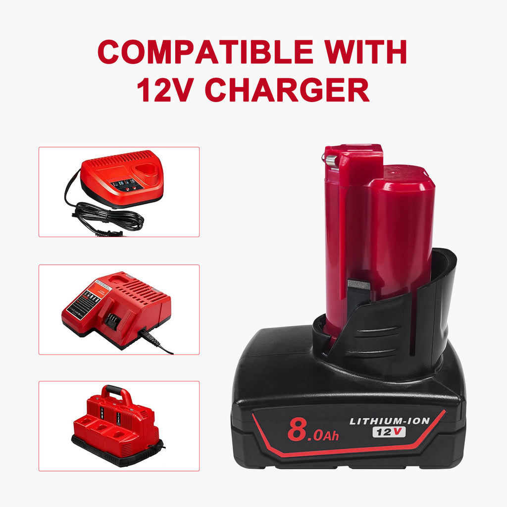 2Pack 8000mAh 12V Battery Replacement for Milwaukee M12 Battery Compatible with 12 Volt M12 Cordless Power Tools 48-11-2401 48-11-2402 48-11-2460 48-59-2401