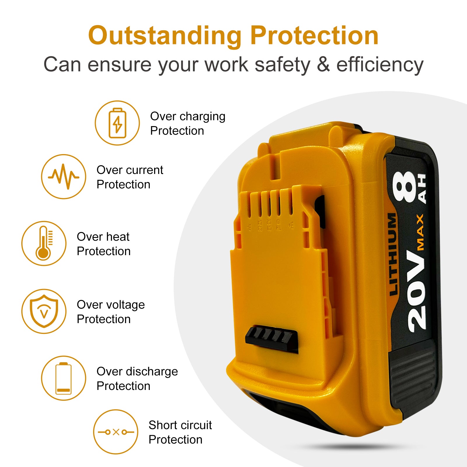 USPECIAL 8Ah Replacement Battery for Dewalt 20V Max Battery 1 Pack Compatible with DCB200 DCB201 DCB206 DCB207 Battery Packs for Dewalt 20V Tools and Chargers