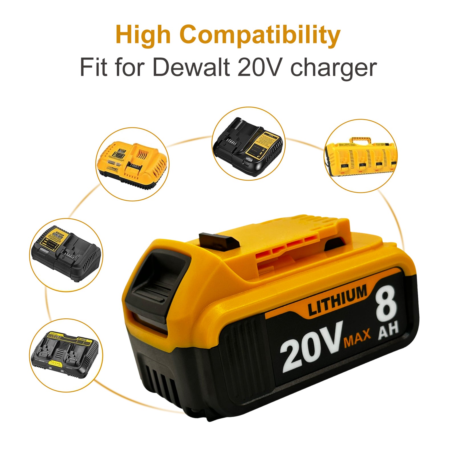 USPECIAL 8Ah Replacement Battery for Dewalt 20V Max Battery 1 Pack Compatible with DCB200 DCB201 DCB206 DCB207 Battery Packs for Dewalt 20V Tools and Chargers
