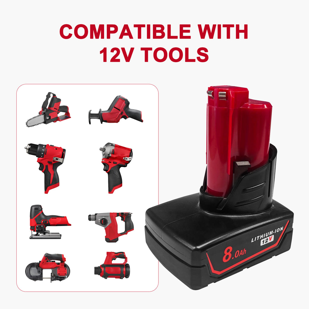 2Pack 8000mAh 12V Battery Replacement for Milwaukee M12 Battery Compatible with 12 Volt M12 Cordless Power Tools 48-11-2401 48-11-2402 48-11-2460 48-59-2401