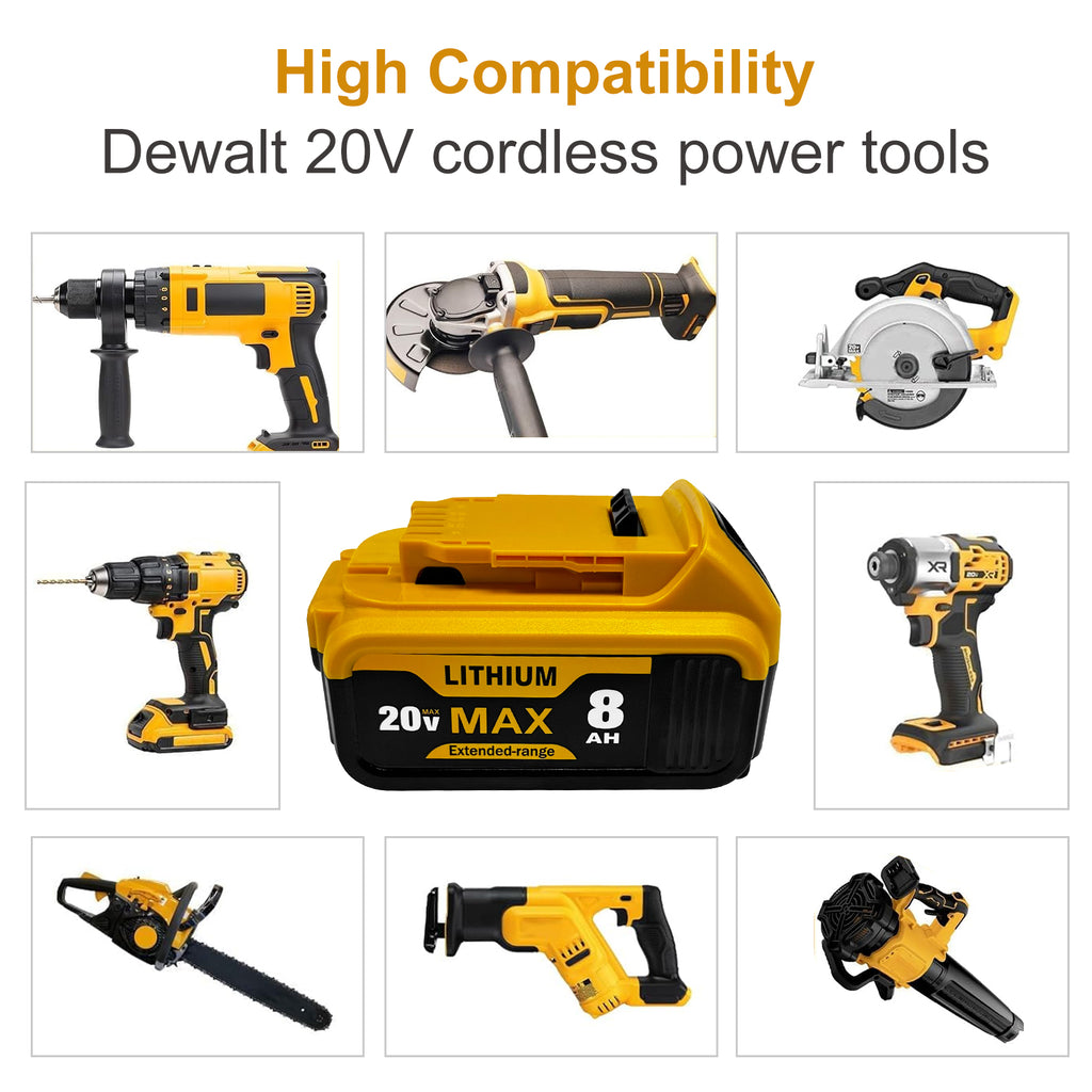 USPECIAL 8Ah Replacement Battery for Dewalt 20V Max Battery Compatible with DCB200 DCB201 DCB206 DCB207 Battery Packs for Dewalt 20V Tools and Chargers (4 PCS)