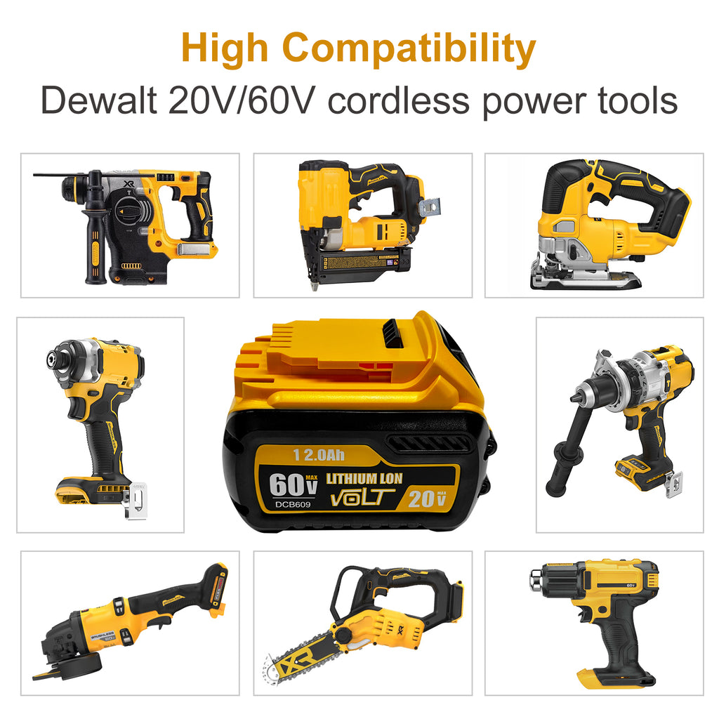 12000mAh Replace Battery for Dewalt 20V/60V Max Batteries 4 Pack Compatible with Dewalt 20V/60V Cordless Power Tools DCB606 DCB609 DCB612 DCB200 DCB206 DCB207