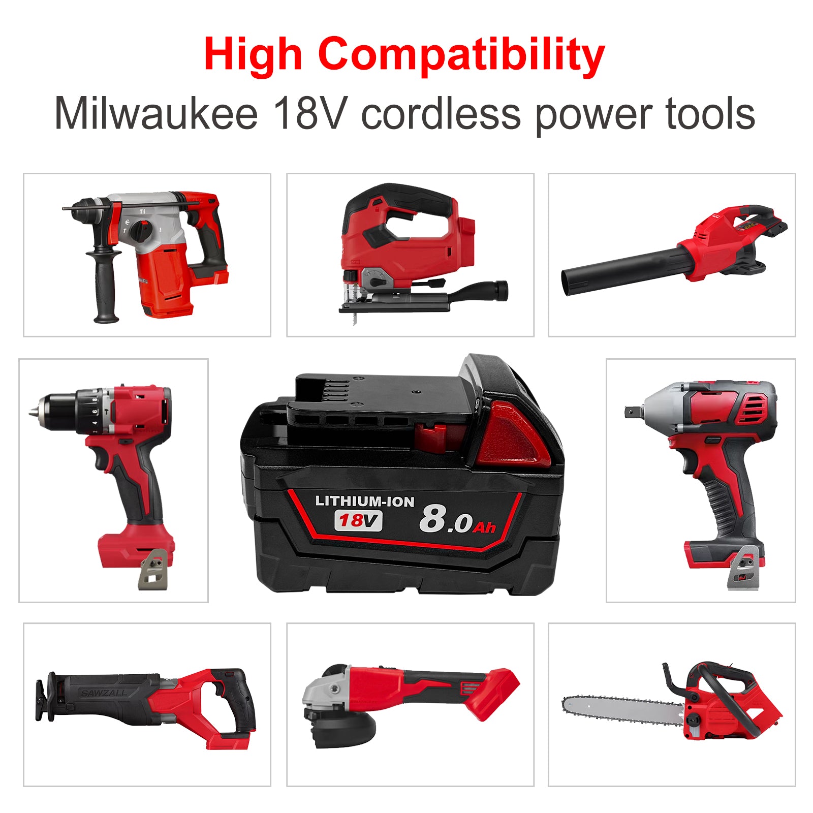 USPECIAL 8Ah Replacement Battery for Milwaukee 18V Battery Compatible with Milwaukee 18V Power Tools (2 PCS)